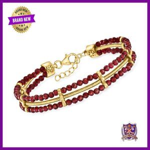18kt Gold Over Sterling Garnet Bracelet, 7 Inch, Lobster Clasp